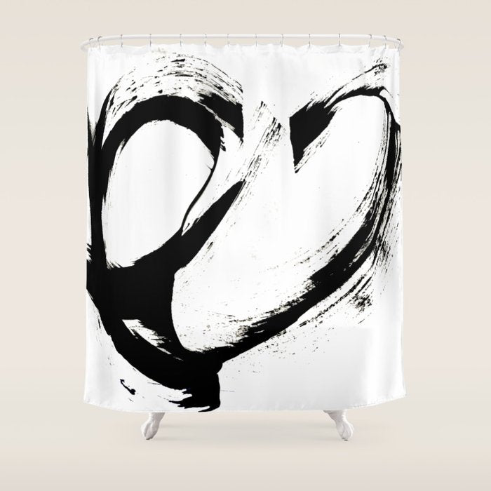 Brushstroke 6: A Minimal, Abstract, Black And White Piece Shower Curtain