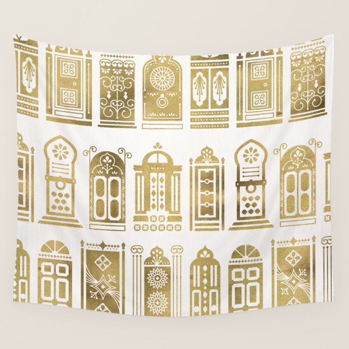 Moroccan Doors - Gold Palette Wall Tapestry