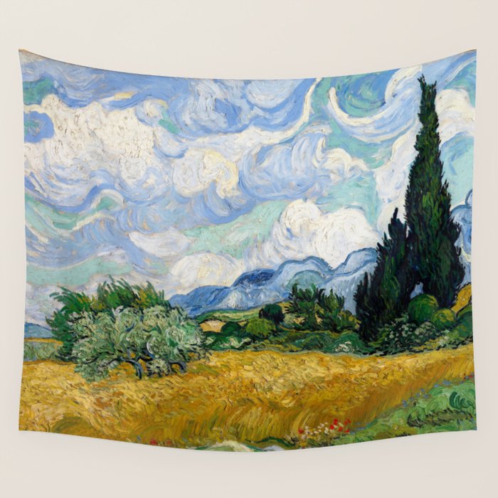 Wheat Field With Cypresses Wall Tapestry