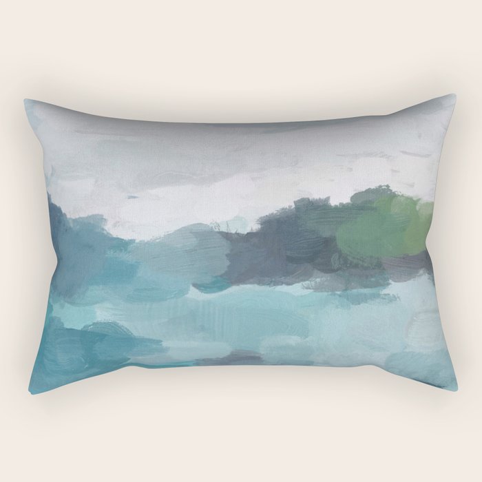 Island In The Distance I - Aqua Blue Green Abstract Art Painting Rectangular Pillow