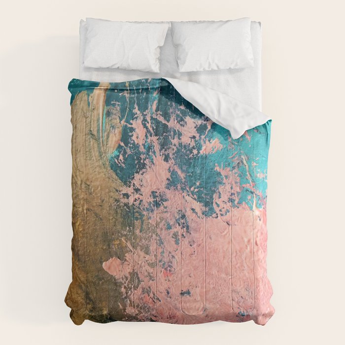 Coral Reef [1]: Colorful Abstract In Blue, Teal, Gold, And Pink Comforter