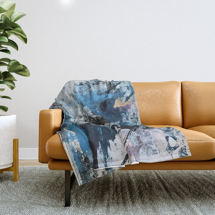 Breathe: Colorful Abstract In Black, Blue, Purple, Gold And White Throw Blanket