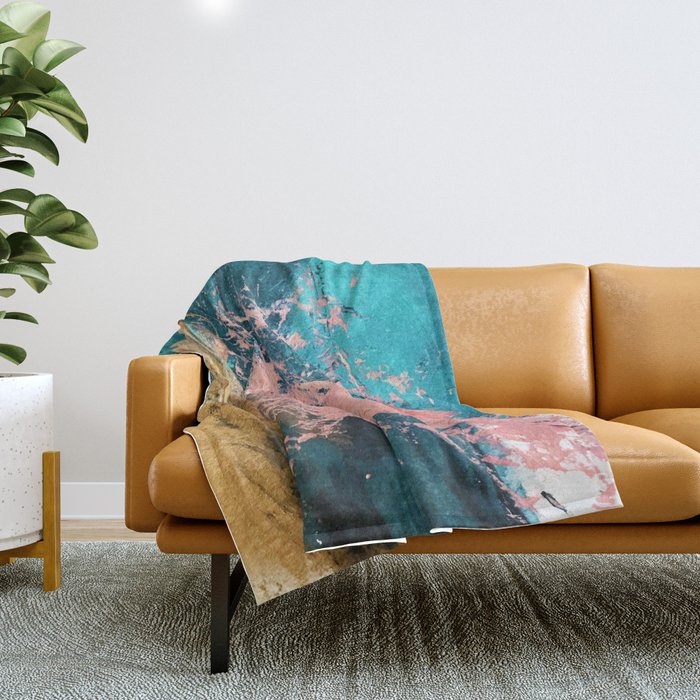 Coral Reef [1]: Colorful Abstract In Blue, Teal, Gold, And Pink Throw Blanket