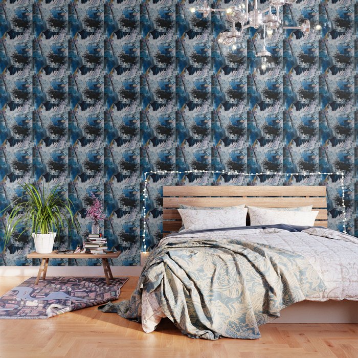 Breathe: Colorful Abstract In Black, Blue, Purple, Gold And White Wallpaper