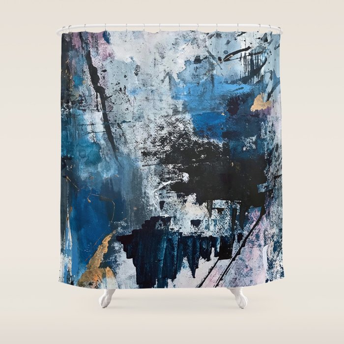 Breathe: Colorful Abstract In Black, Blue, Purple, Gold And White Shower Curtain