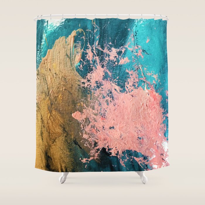 Coral Reef [1]: Colorful Abstract In Blue, Teal, Gold, And Pink Shower Curtain