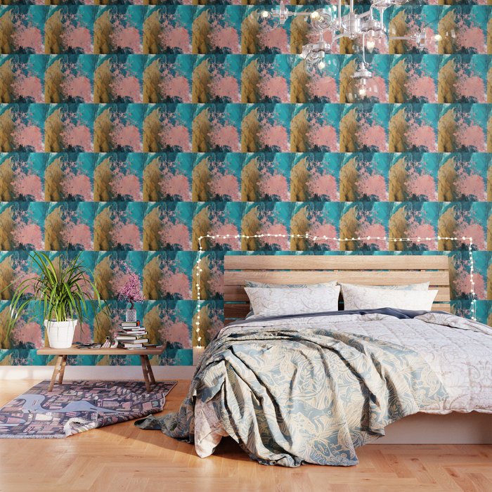Coral Reef [1]: Colorful Abstract In Blue, Teal, Gold, And Pink Wallpaper