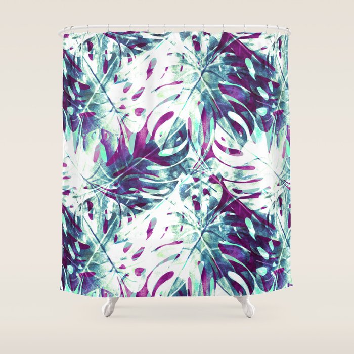 Abstract Leaf Monstera Violet Shower Curtain