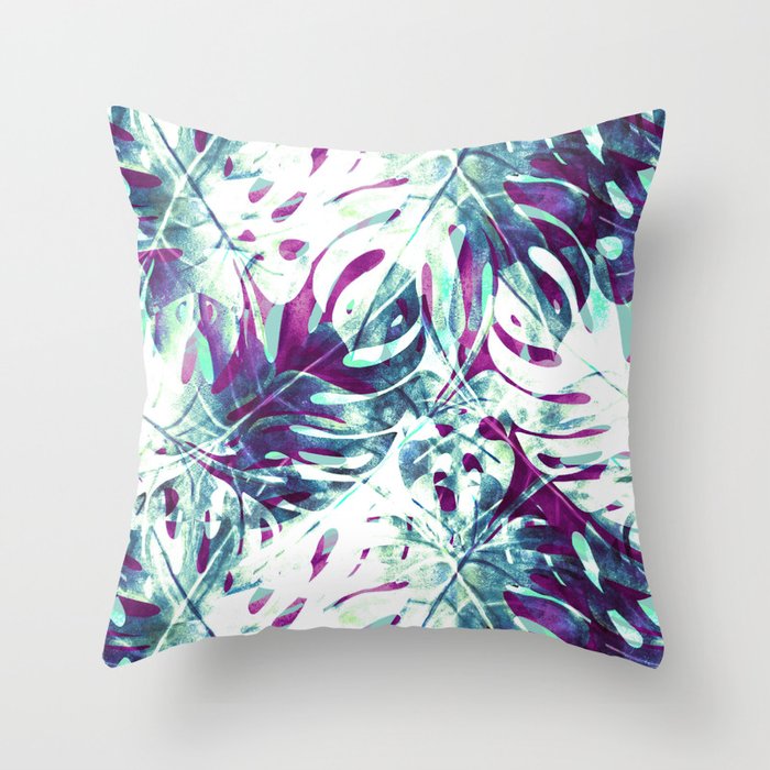 Abstract Leaf Monstera Violet Throw Pillow
