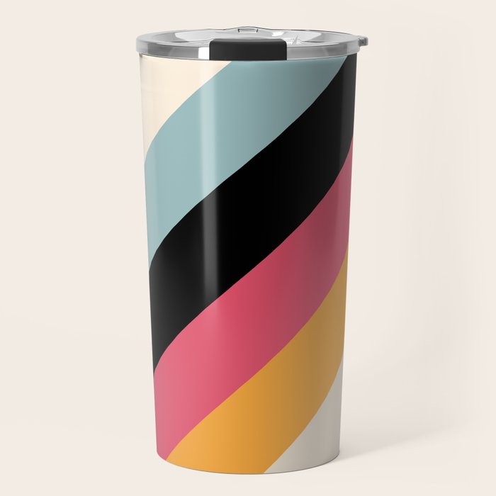 Hariasa - Classic Colorful Abstract Minimal Retro 70s Style Stripes Design Travel Mug