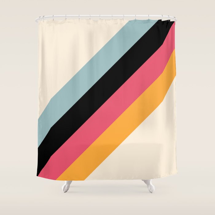 Hariasa - Classic Colorful Abstract Minimal Retro 70s Style Stripes Design Shower Curtain
