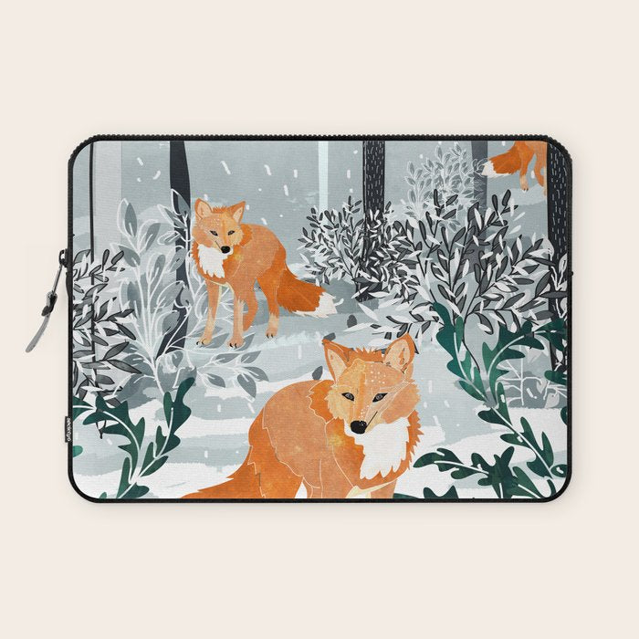 Fox Snow Walk, Animals Wildlife Winter, New Years Christmas Forest Wildlife Painting Laptop Sleeve