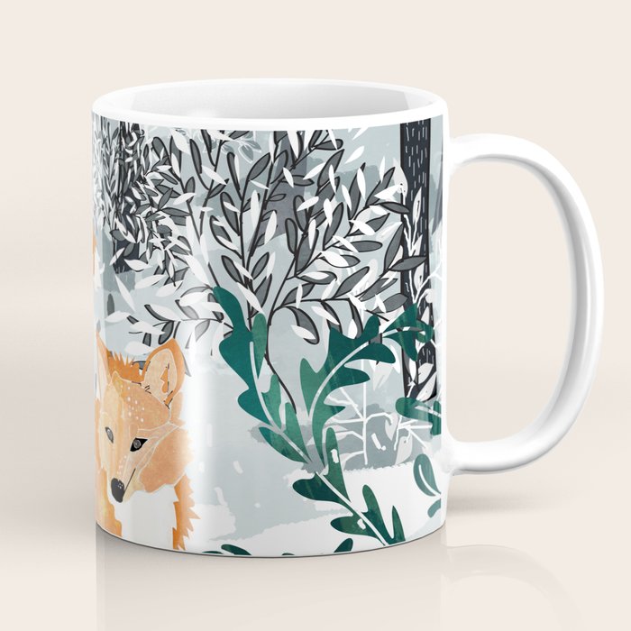 Fox Snow Walk, Animals Wildlife Winter, New Years Christmas Forest Wildlife Painting Coffee Mug