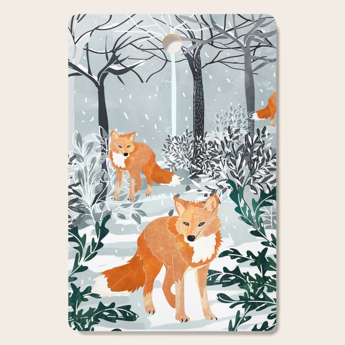 Fox Snow Walk, Animals Wildlife Winter, New Years Christmas Forest Wildlife Painting Cutting Board