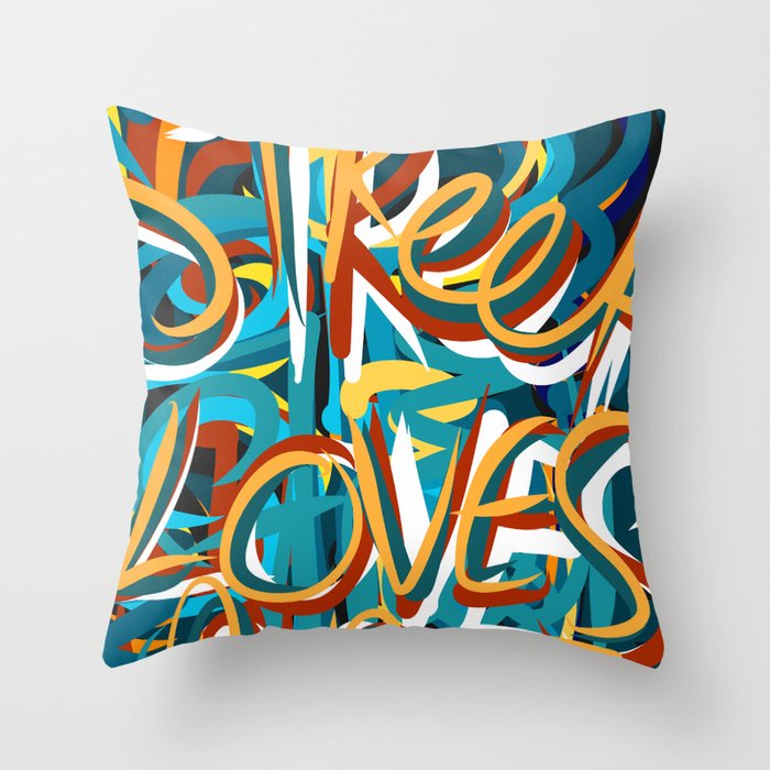 Street Loves Art Graffiti Urban Art Writing Blue And Yellow Throw Pillow