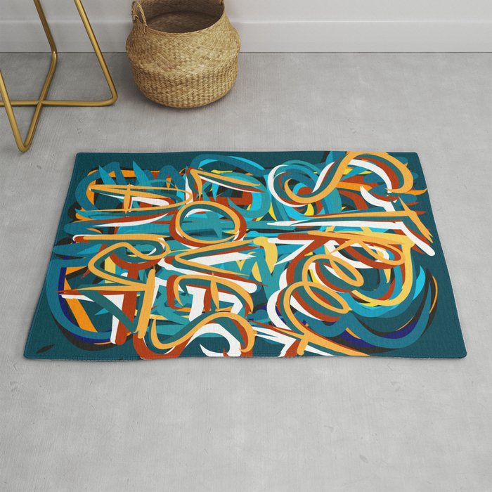 Street Loves Art Graffiti Urban Art Writing Blue And Yellow Rug
