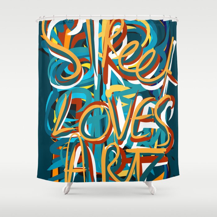Street Loves Art Graffiti Urban Art Writing Blue And Yellow Shower Curtain