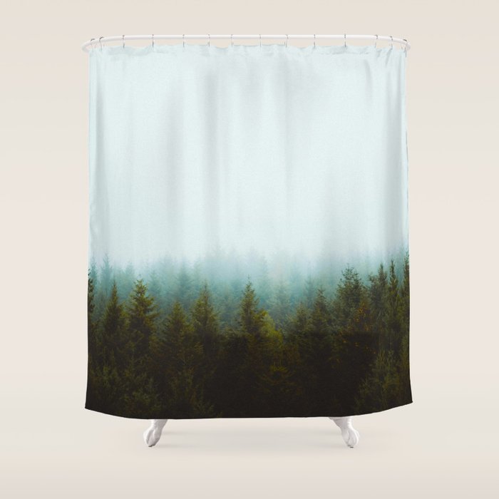 Landscape Pine Forest Green Evergreen Trees Minimalist Simple Landscape Shower Curtain
