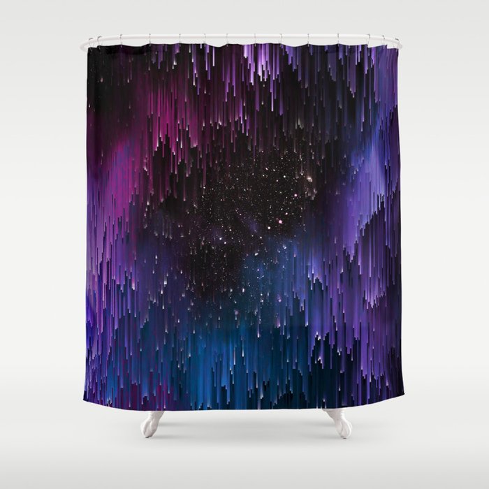 Ultra Violet Glitch Galaxy Shower Curtain