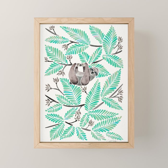 Happy Sloth - Tropical Mint Rainforest Mini Art Print
