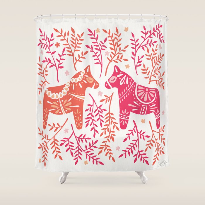 Swedish Dala Horses - Melon Palette Shower Curtain