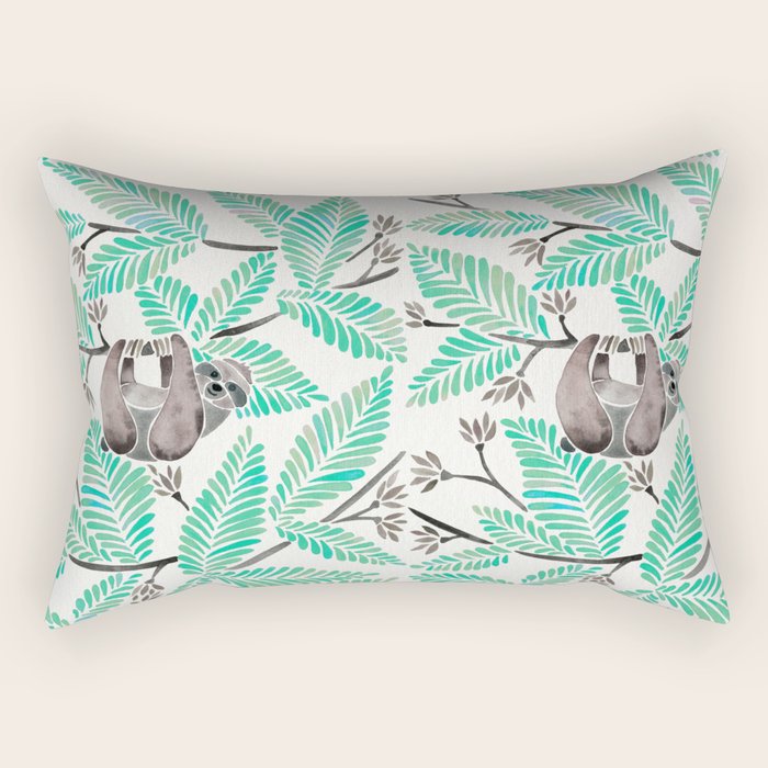 Happy Sloth - Tropical Mint Rainforest Rectangular Pillow
