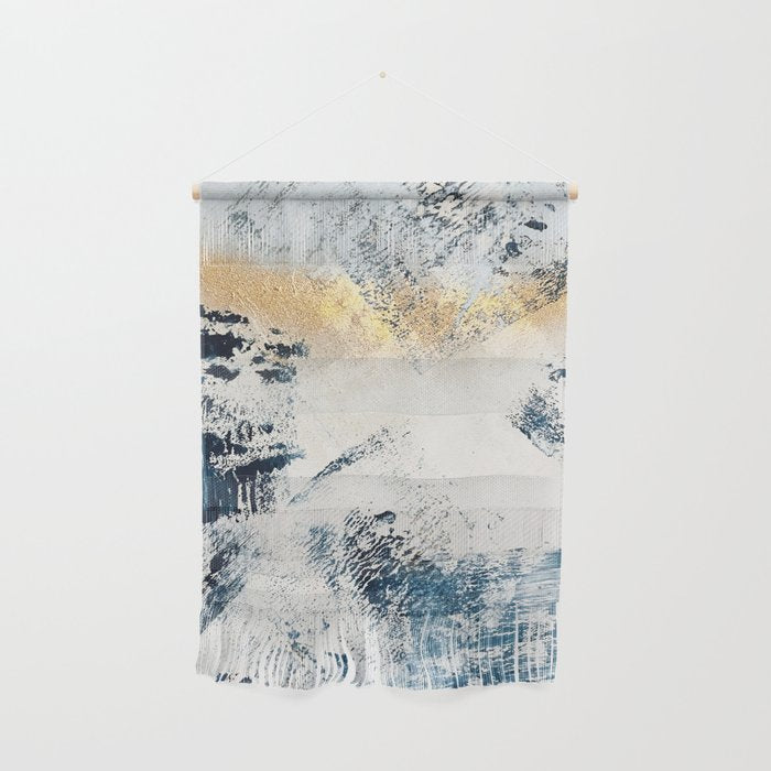 Sunset [1]: A Bright, Colorful Abstract Piece In Blue, Gold, And White By Alyssa Hamilton Art Wall Hanging