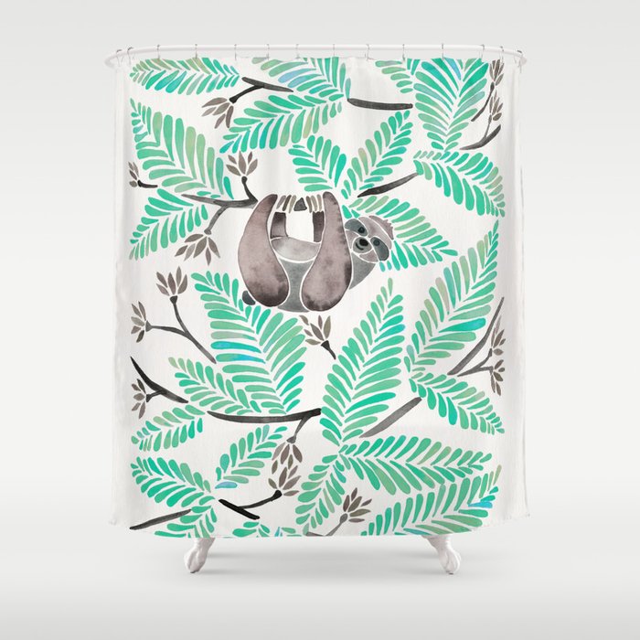 Happy Sloth - Tropical Mint Rainforest Shower Curtain