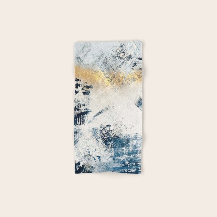 Sunset [1]: A Bright, Colorful Abstract Piece In Blue, Gold, And White By Alyssa Hamilton Art Bath Towel