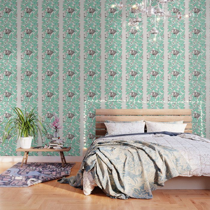 Happy Sloth - Tropical Mint Rainforest Wallpaper
