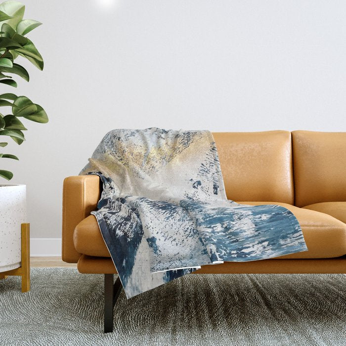 Sunset [1]: A Bright, Colorful Abstract Piece In Blue, Gold, And White By Alyssa Hamilton Art Throw Blanket
