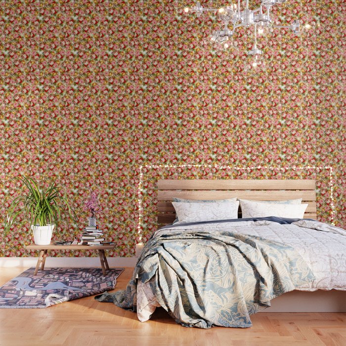 Boho Chic Pink Yellow Red Roses Floral Vintage Painting Wallpaper