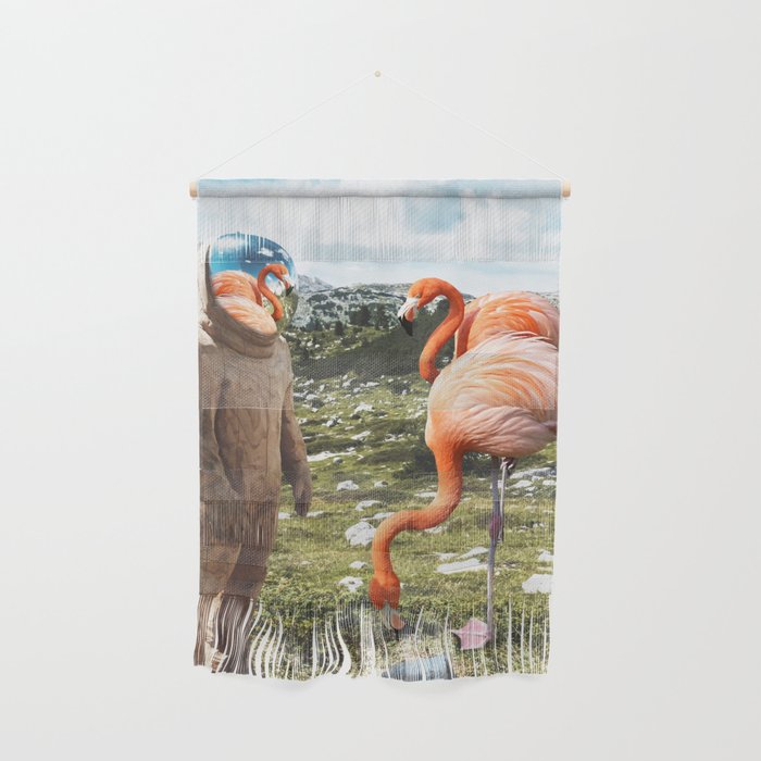Alternate Reality, Surrealism Digital Photography, Space Flamingo Astronaut Collage Wall Hanging