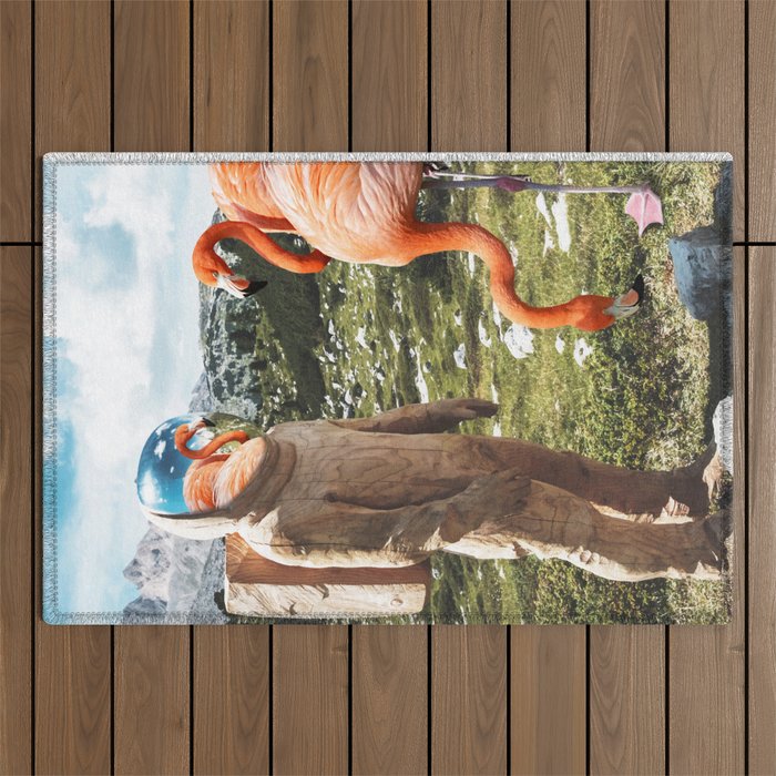 Alternate Reality, Surrealism Digital Photography, Space Flamingo Astronaut Collage Outdoor Rug