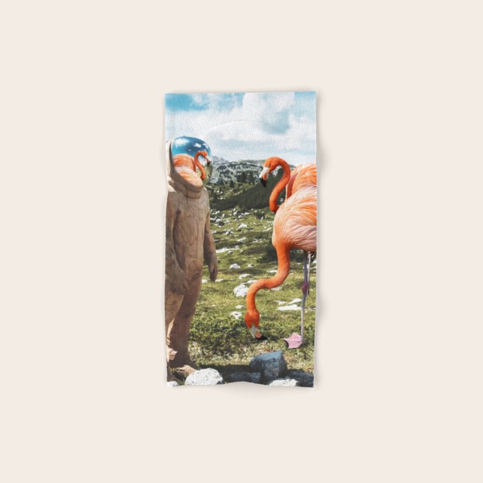 Alternate Reality, Surrealism Digital Photography, Space Flamingo Astronaut Collage Bath Towel