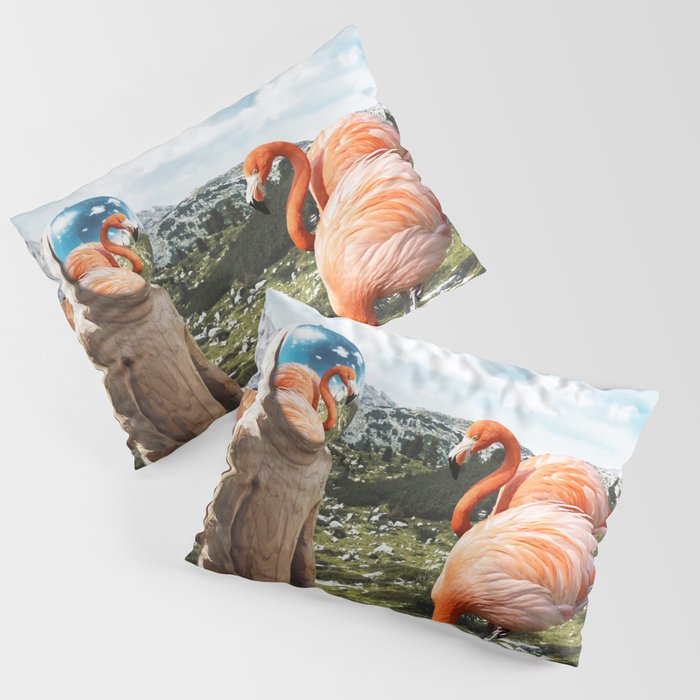 Alternate Reality, Surrealism Digital Photography, Space Flamingo Astronaut Collage Pillow Sham