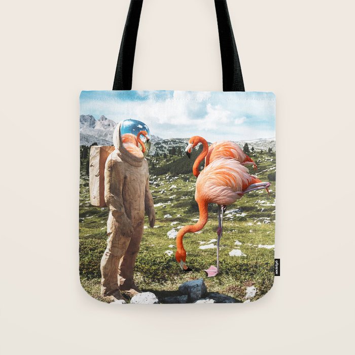 Alternate Reality, Surrealism Digital Photography, Space Flamingo Astronaut Collage Tote Bag