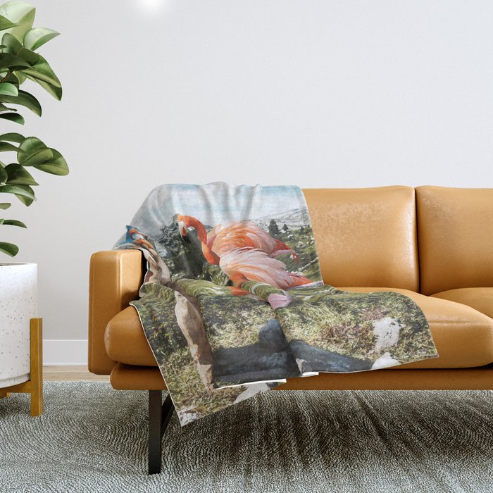 Alternate Reality, Surrealism Digital Photography, Space Flamingo Astronaut Collage Throw Blanket