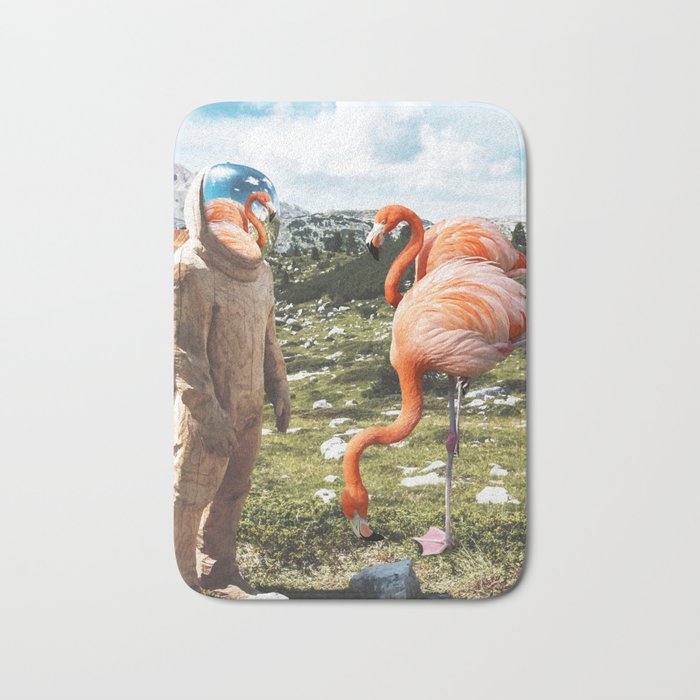 Alternate Reality, Surrealism Digital Photography, Space Flamingo Astronaut Collage Bath Mat