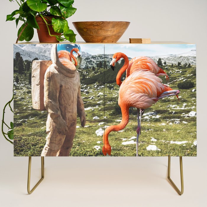 Alternate Reality, Surrealism Digital Photography, Space Flamingo Astronaut Collage Credenza