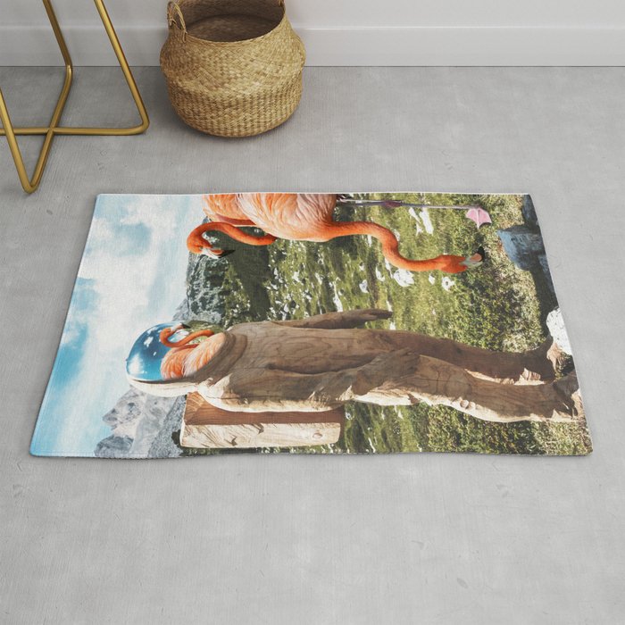 Alternate Reality, Surrealism Digital Photography, Space Flamingo Astronaut Collage Rug