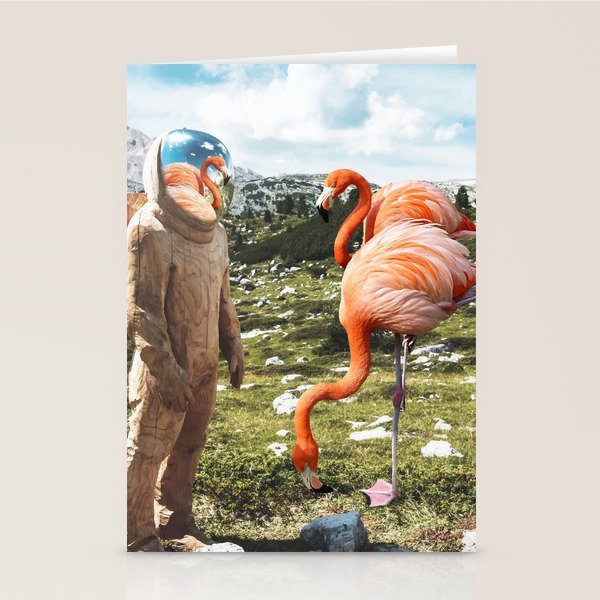 Alternate Reality, Surrealism Digital Photography, Space Flamingo Astronaut Collage Stationery Card