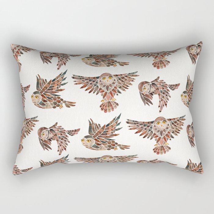 Owls In Flight - Brown Palette Rectangular Pillow