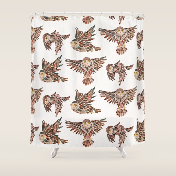 Owls In Flight - Brown Palette Shower Curtain