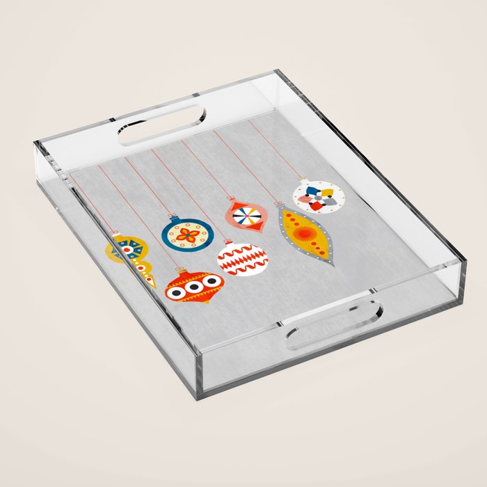 Christmas Retro Baubles No3 Acrylic Tray