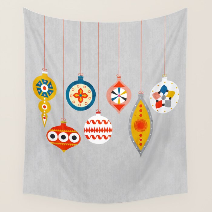 Christmas Retro Baubles No3 Wall Tapestry
