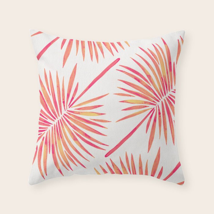 Tropical Fan Palm - Pink Palette Throw Pillow