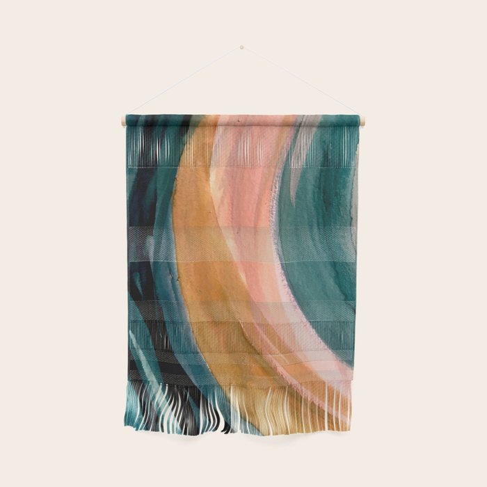 Breathe: A Vibrant Bold Abstract Piece In Greens, Ochre, And Pink Wall Hanging