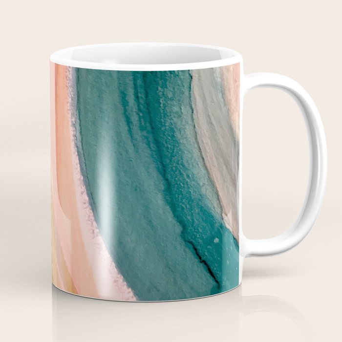 Breathe: A Vibrant Bold Abstract Piece In Greens, Ochre, And Pink Coffee Mug