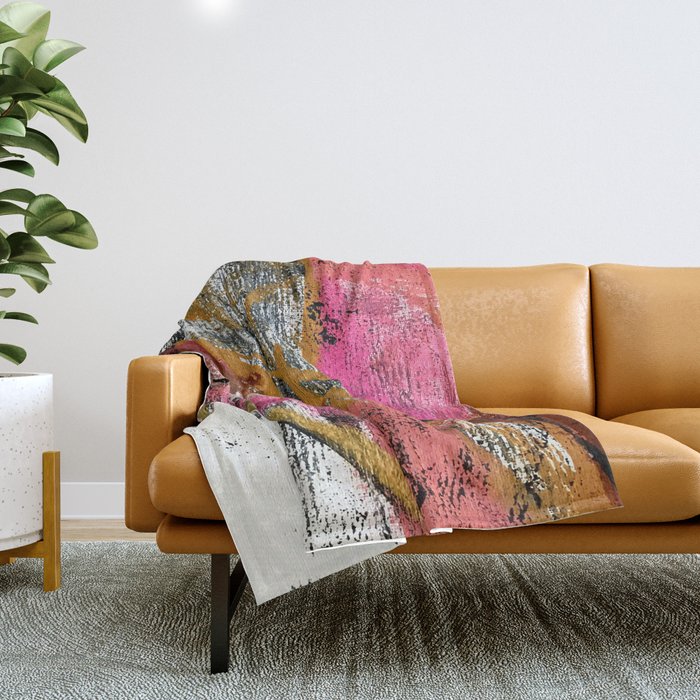 Motivation [3] : A Colorful, Vibrant Abstract Piece In Pink Red, Gold, Black And White Throw Blanket